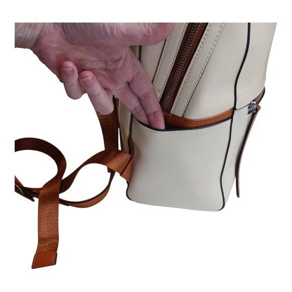 Bostanten Ivory Leather Backpack with Brown Trim - Picture 4 of 14